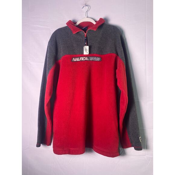 Vintage Nautica Jeans Fleece Jacket Black Red Quarter Zip Pullover Men's Size XL - Picture 1 of 2